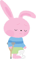 松葉杖をついているうさぎの男の子イラスト