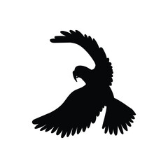 Flying parrot bird black contour silhouette flat vector illustration isolated.
