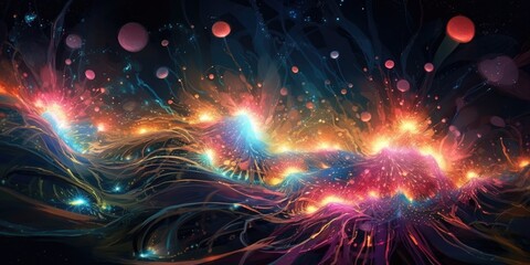 Fototapeta premium Abstract space vortex black hole. Alien lights and swirling speed of light. Glowing orbs and lights.