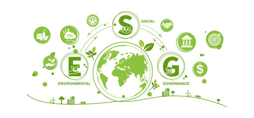 ESG concept icon for business and organization, Environment, Social, Governance and sustainability development concept with venn diagram, vector illustration, infographic.