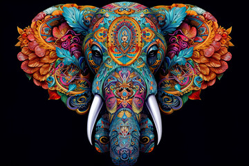 Obraz premium colorful mandala art forming as elephant head.AI Generative