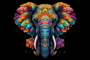 Fotobehang Mandala colorful mandala art forming as elephant head.AI Generative