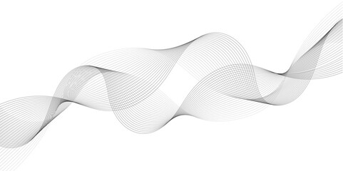 Abstract grey smooth element wavy modern curve lines on transparent background. Digital frequency track equalizer. Abstract frequency sound wave lines, twisted curve lines and technology background.