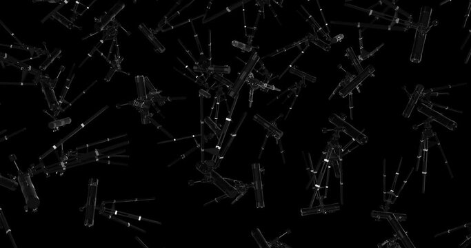 Telescopes falling slow motion 3d animation