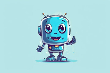 Cute smiling robot, chat bot say hi. Vector flat cartoon character illustration.AI Generative