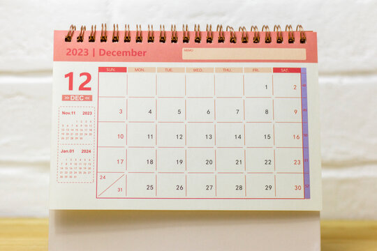 December calendar 2023 on the background of a wooden table.Planning for every day.