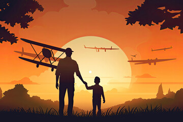 Fototapeta na wymiar Father and his son playing together as plane.AI Generative