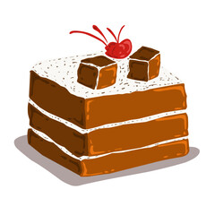 Illustration of a piece of chocolate cake. Perfect for food themed icons, logos, photo elements, posters, banners, stickers