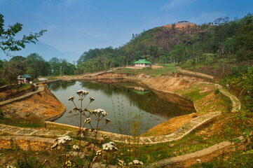 Obraz premium Chayatal or Chaya Taal, West Sikkim, India, Nature, silence and peace. Famous for Reflection of snow-capped Mount Kanchenjunga and Kabru on lake water, Himalayan mountains and forest surrounding.