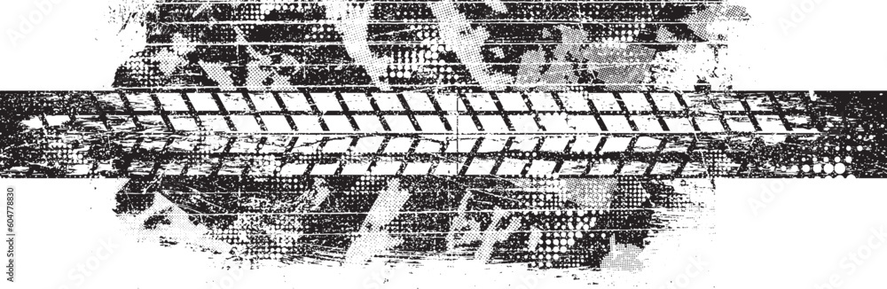 Poster vector print textured tire track . design element . car tread silhouette . mud splash grunge texture