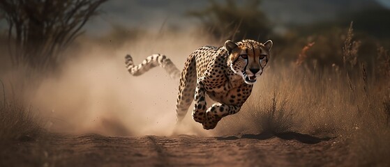 Cheetah running and hunting in its natural habitat - obrazy, fototapety, plakaty