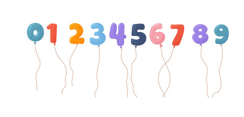 Flying colorful balloons in form of numbers from 0 to 9 flat style © sabelskaya