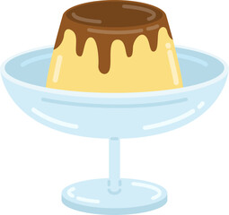 デザートカップにのせた、カラメルカスタードプリンのイラスト