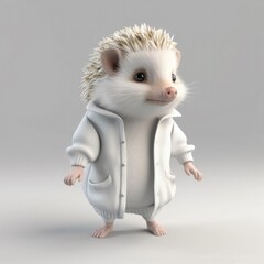 3D cartoon hedgehog portrait wearing clothes, standing in front, generative ai