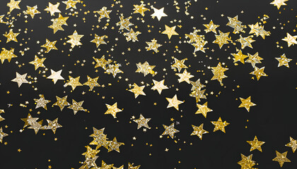 stars,  Silver, Trendy festive holiday backdrop, Many star-shaped particles for a postcard, golden stars glittering confetti on black background, invitation or web banner.png 