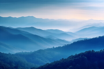 Fototapeta premium Layers of mountain with soft colored sunrise color for background Generative AI