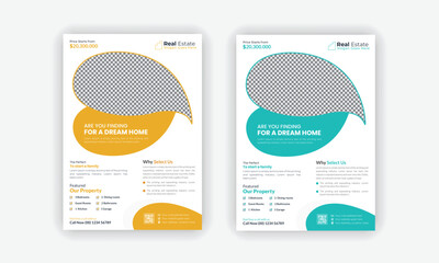 Real estate flyer template design for housing or property business agency. luxury Home sale advertisement poster layout with 2 color variations