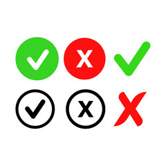 set of icon and cross tick symbol for design elements and app user interface