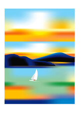 composition with a sailboat that sails on the sea
