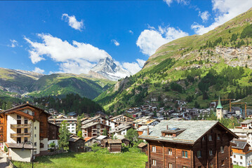 view of the city of Zermatt in the swiss alps - obrazy, fototapety, plakaty