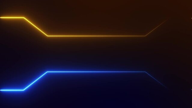 Neon light blue yellow glowing line abstract futuristic background. Seamless looping animation 