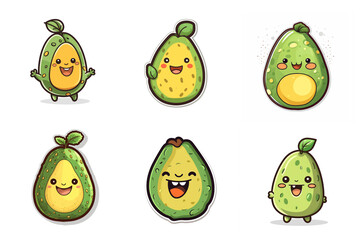 set of funny friendly avocado characters isolated on white, ai tools generated image