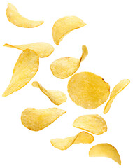 Flying crispy potato chips