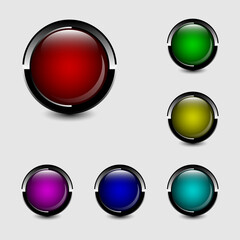 Set of Black Colorful Buttons