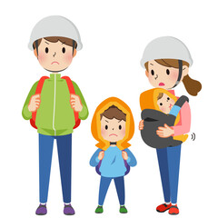 災害時の避難訓練をする家族