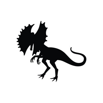 Black silhouette of dilophosaurus flat style, vector illustration