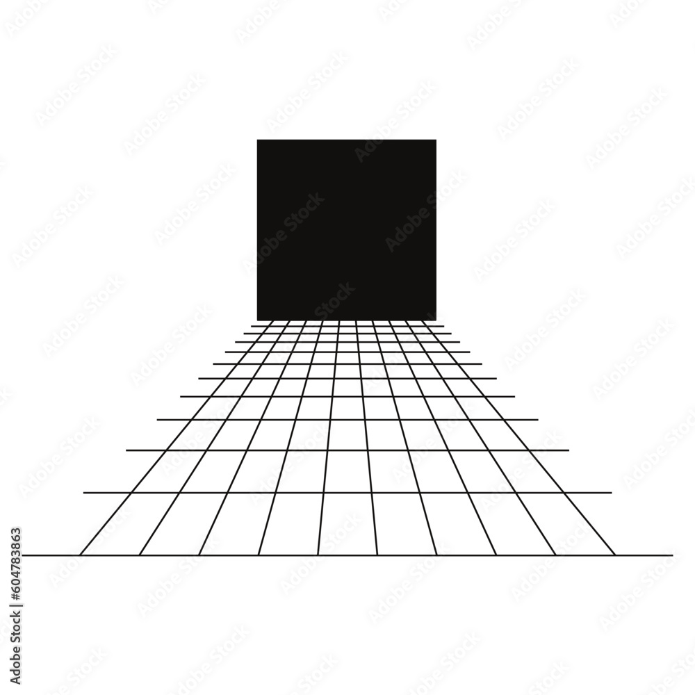 Aufkleber cyber grid, retro punk perspective rectangular tunnel. grid tunnel geometry on black background. vec
