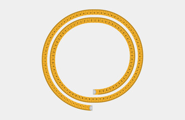 Horizontal illustration in the form of a circle of yellow measuring tape on white background