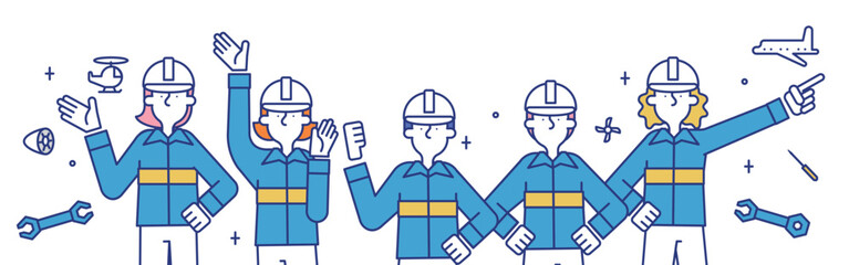 航空整備士の職業に就く男性と女性のイラスト