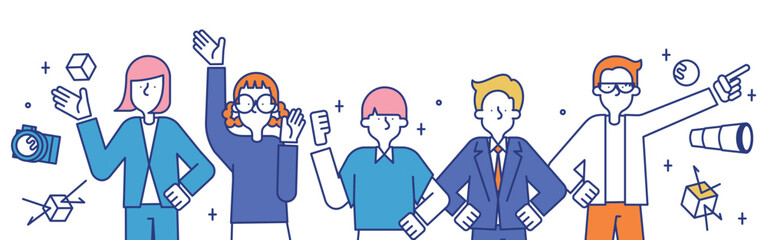 光学設計士の職業に就く男性と女性のイラスト