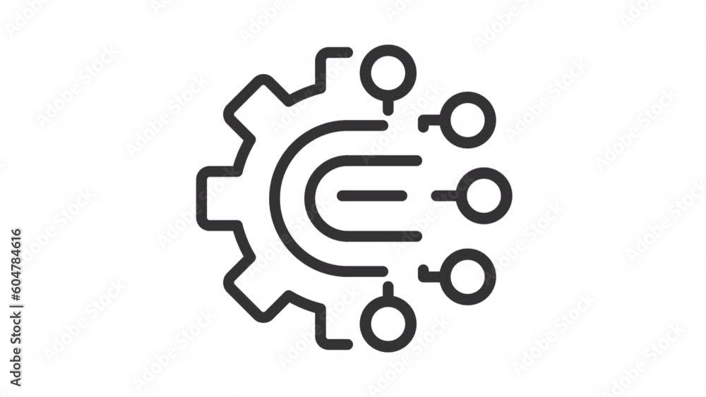 Poster ai technology icon animation. animated line half cogwheel with digital data streaming. artificial in