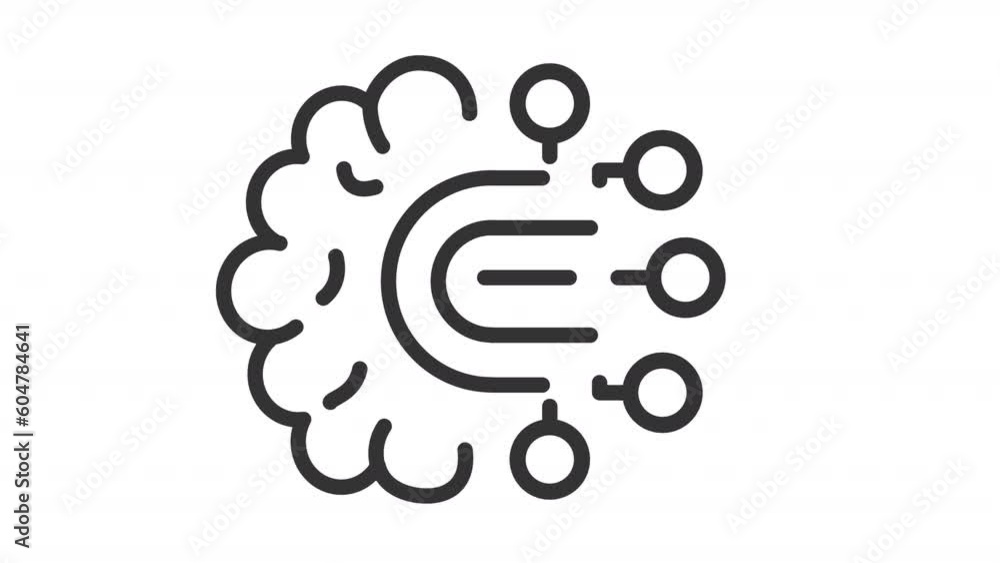 Poster animated digital brain line icon. artificial intelligence animation. deep learning. ai technology. n