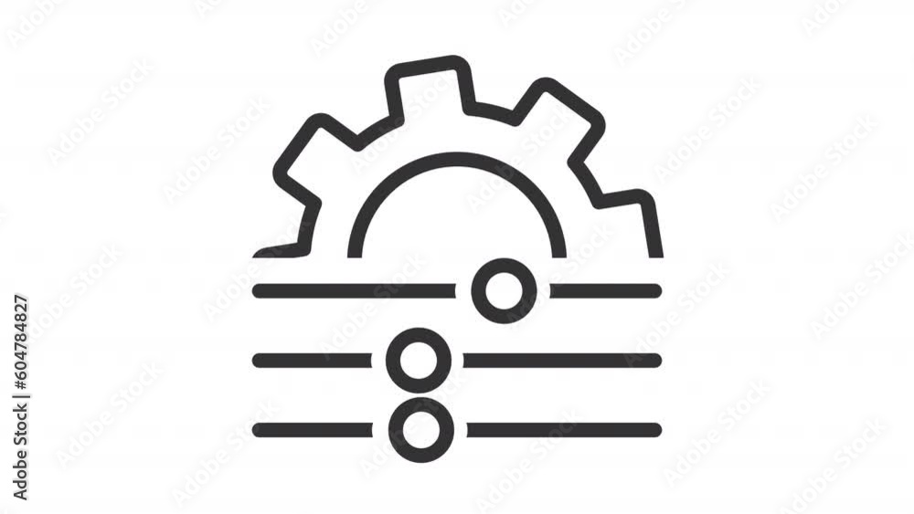 Poster adjustment icon animation. animated line spinning gear and slider setting. control panel. operating 