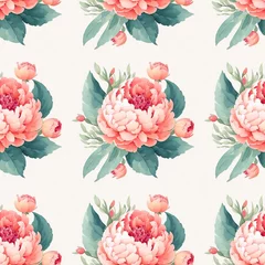 Meubelstickers seamless wallpaper with watercolor peonies © Алена Харченко