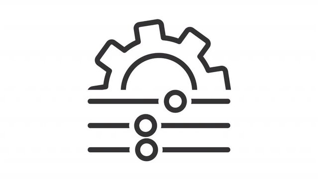Adjustment icon animation. Animated line spinning gear and slider setting. Control panel. Operating system. Loop HD video with alpha channel, transparent background. Outline motion graphic