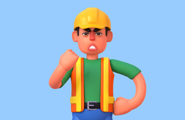 3d render of angry construction worker 