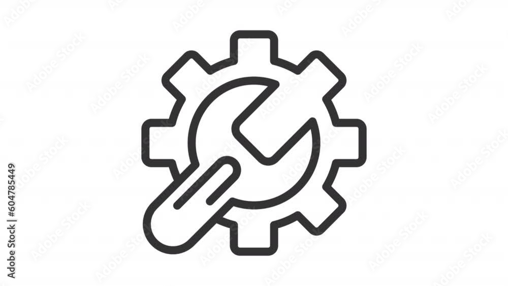 Poster setup automation icon animation. animated line wrench turning setting cogwheel. spinning gear. techn