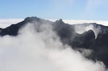 Clouds over mountains in Madeira island, Portugal