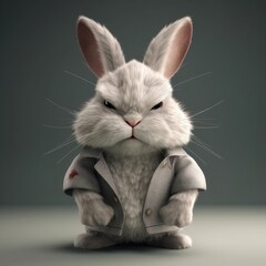 3D cartoon rabbit portrait wearing clothes, standing in front, generative ai