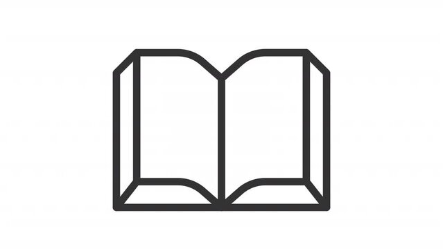Animated opened book line icon. Turning pages animation. Knowledge information. Story telling. Reading book. Loop HD video with alpha channel, transparent background. Outline motion graphic