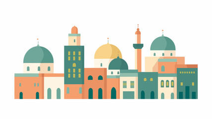 Arabic city pastel colours retro art vector banner