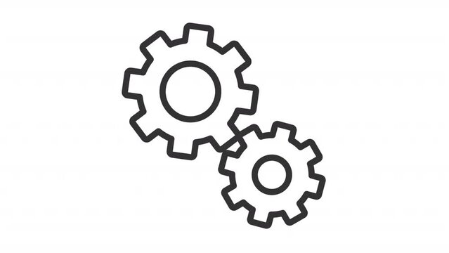 Animated setting line icon. Spinning gears animation. Setting cogwheel. Configuration tool. Operating system. Loop HD video with alpha channel, transparent background. Outline motion graphic
