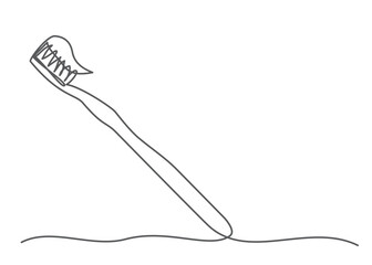 Toothbrush One line drawing on white background