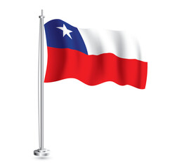 Chilean Flag. Isolated Realistic Wave Flag of Chile Country on Flagpole.