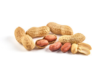 Organic peanuts in shell, isolated on white background.