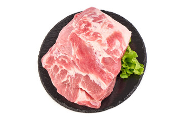 Raw pork ham, pork leg, isolated on white background.